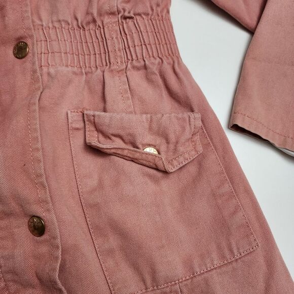 Girls DKNY Vintage Salmon Pink Fashion Zippered & Button Up Hooded Coat Size 6 - Picture 2 of 16